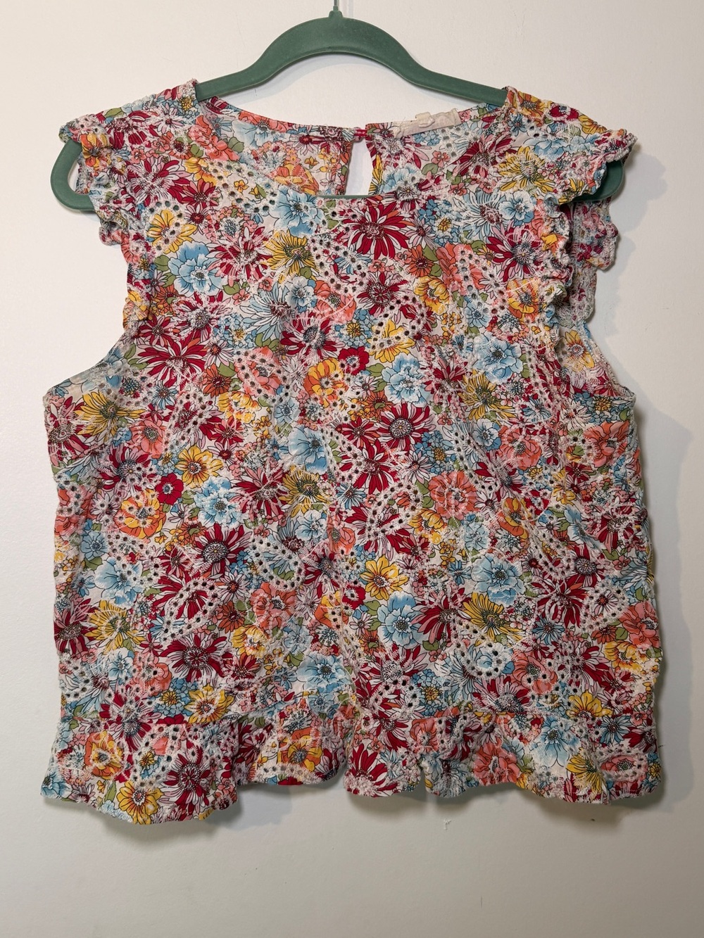 Solitaire Floral Eyelet Ruffle Blouse XL Cottagecore
